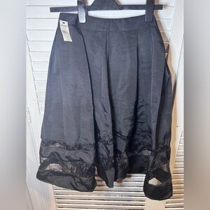 Express Pleated A Line Skirt Black Sheer Panel Midi Size 8 NWT